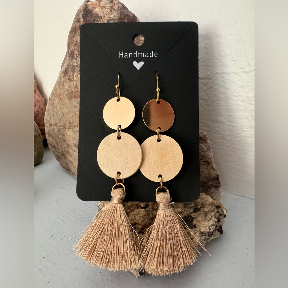 Handmade Tan Tassel Earrings